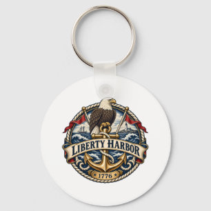 Porte-clés Liberty Harbor Eagle Ancre Recto-Verso Rond