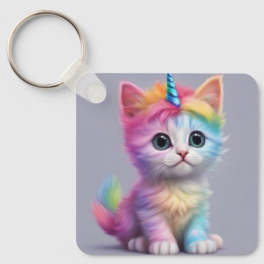 Porte-clés Licorne Arc-en-ciel Chatons (Recto)