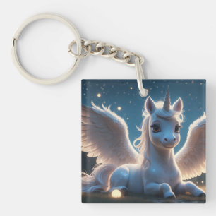 Porte-clés Licorne blanche avec ailes