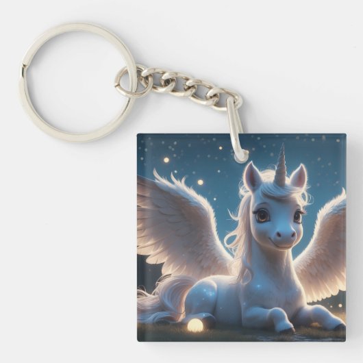 Porte-clés Licorne blanche avec ailes (Devant)