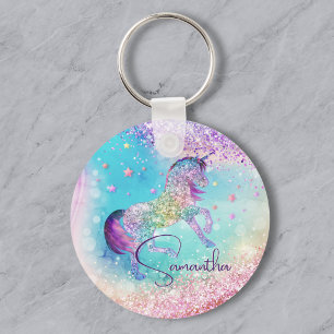 Porte-clés Licorne mignonne rose paillettes arc-en-ciel aigue
