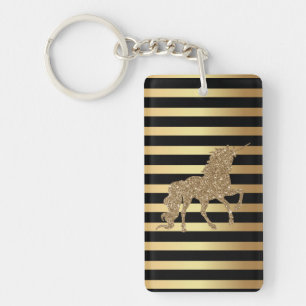 Porte-clés Licorne Pailletée Or Chic Élégant, Rayé Or
