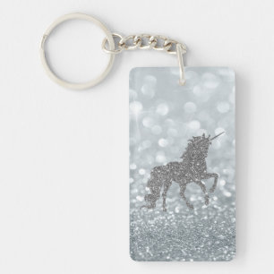 Porte-clés Licorne Paillettes Argentées Bokeh