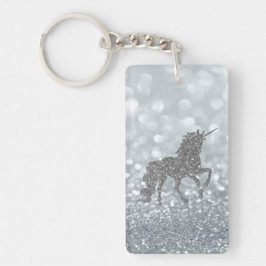 Porte-clés Licorne Paillettes Argentées Bokeh (Devant)