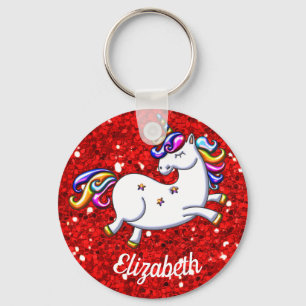 Porte-clés Licorne rouge de parties scintillantes