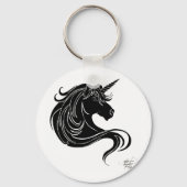 Porte-clés Licorne Tribale Noire Fantastique Blanche Minimali (Recto)