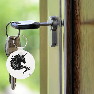 Porte-clés Licorne Tribale Noire Fantastique Blanche Minimali