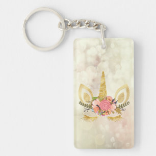 Porte-clés Licorne visage paillettes dorées, Bokeh