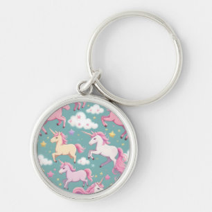 Porte-clés Licornes avec motif de nuages et d'étoiles