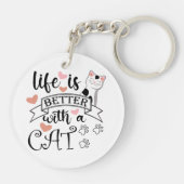 Porte-clés Life is Better With a Cat quote slogan (Dos)