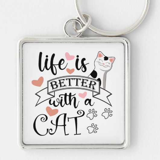 Porte-clés Life is Better With a Cat quote slogan (Devant)