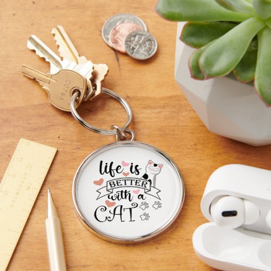 Porte-clés Life is Better With a Cat quote slogan (Bureau)