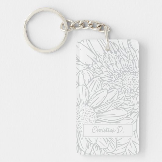 Porte-clés Light Grey on White Chrysanthemums with Photo (Devant)