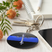 Porte-clés Ligne Bleue Mince Prière Pour La Sécurité (Côté)