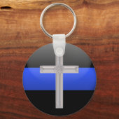 Porte-clés Ligne Bleue Mince Prière Pour La Sécurité (Recto)