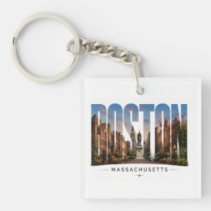Porte-clés 💙 Ligne d'horizon de Boston Style de ville modern