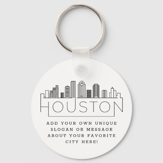 Porte-clés Ligne Skyline Stylisée de Houston, Texas | Slogan  (Recto)