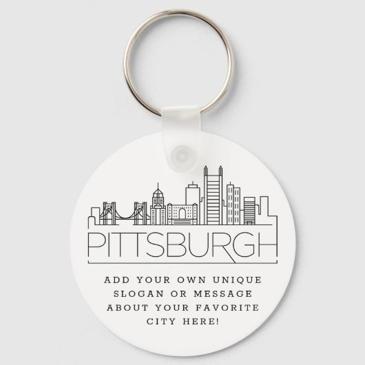 Porte-clés Ligne Skyline Stylisée de Pittsburgh | Slogan pers (Recto)