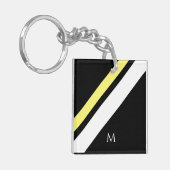 Porte-clés Lignes diagonales initiales personnalisées en noir (Devant gauche)