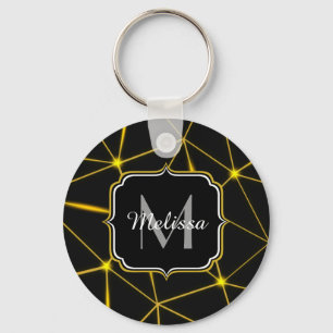 Porte-clés Lignes d'or triangles noirs géométriques Monogramm
