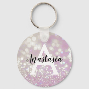 Porte-clés Lilac scintillant pailleté Monogramme Nom