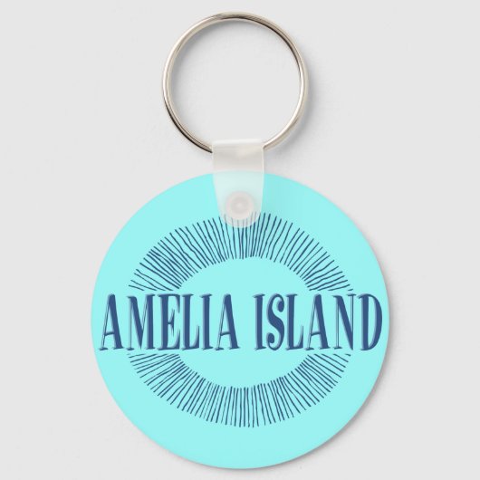Porte-clés L'île d'Amelia en bleu avec design solaire (Recto)
