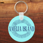 Porte-clés L'île d'Amelia en bleu avec design solaire (Recto)