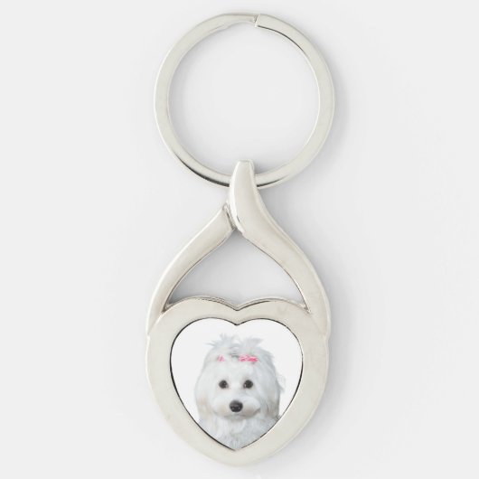 Porte-clés Lili maltais en blanc adorable chiot (Devant)