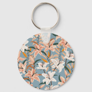 Porte-clés Lily Floral Blue Vintage Print