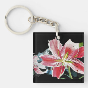 Porte-clés Lily Lillies Fleur d'aquarelle Cercle clé