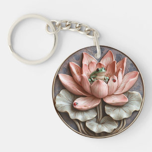 Porte-clés Lily Pond Green Frog Ladybugs Eau Rose Lily