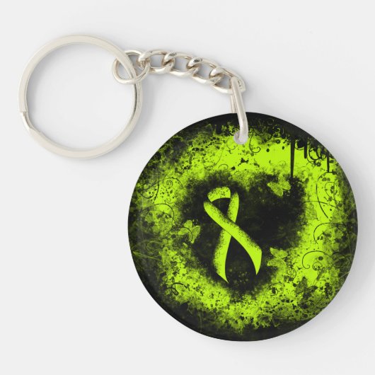 Porte-clés Lime Green Awareness Ribbon Grunge Heart (Devant)