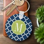 Porte-clés Lime & Navy Geometric Pattern Custom Monogram<br><div class="desc">A bold,  graphic quatrefoil design in fresh,  cheerful colors. If you need to adjust the monograms,  click on the customize it button and make changes.</div>