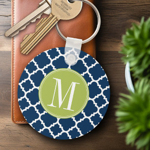 Porte-clés Lime & Navy Geometric Pattern Custom Monogram