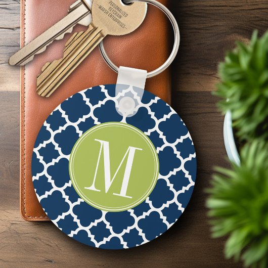 Porte-clés Lime & Navy Geometric Pattern Custom Monogram