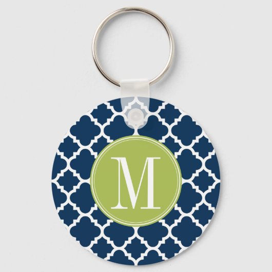Porte-clés Lime & Navy Geometric Pattern Custom Monogram (Recto)