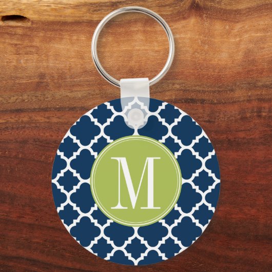 Porte-clés Lime & Navy Geometric Pattern Custom Monogram (Recto)