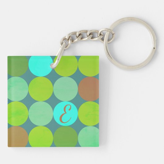Porte-clés Lime Vert Turquoise Turquoise & Rust Cercles Monog (Dos)