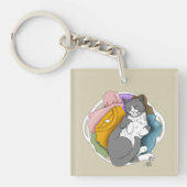 Porte-clés Linge Cheveux de Chat Gris Blanc (Devant)