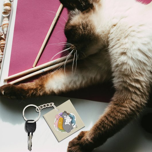Porte-clés Linge Cheveux de Chat Gris Blanc