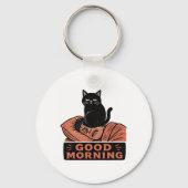 Porte-clés Linogravure Chat Noir Sarcasique Mème Bonjour (Verso)