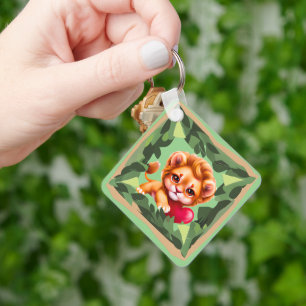 Porte-clés Lion bébé de la jungle au coeur rouge