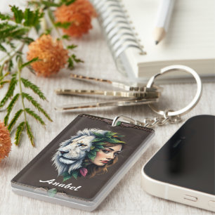 Porte-clés Lion blanc et femme