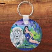 Porte-clés Lion blanc et princesse par Renee Lavoie (Recto)