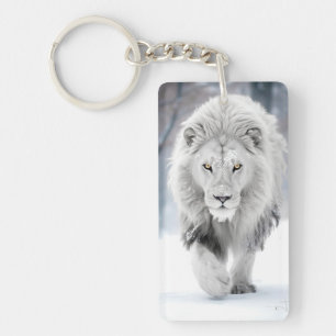 Porte-clés Lion blanc majestueux en hiver Wonderland Design