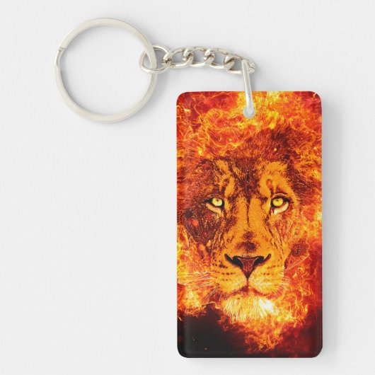 Porte-clés Lion en feu rouge orange jaune (Devant)
