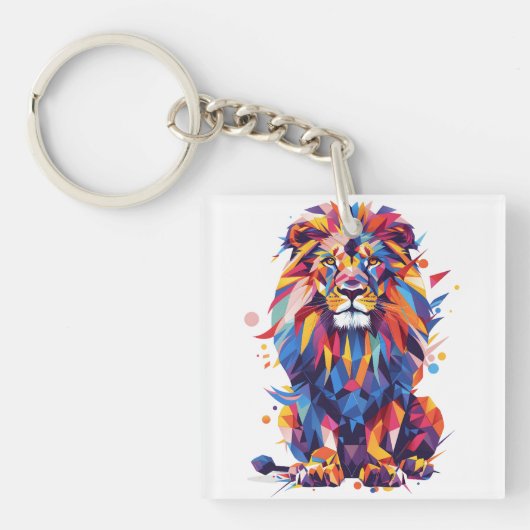 Porte-clés Lion géométrique coloré (Devant)