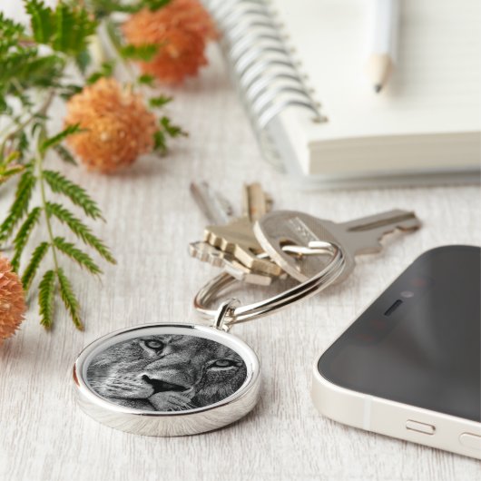 Porte-clés Lion noir et blanc (Côté)