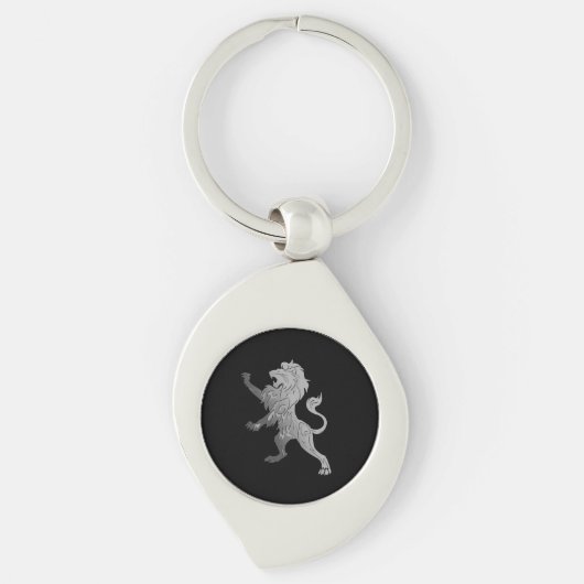 Porte-clés Lion Royal Argent sur Noir (Devant)
