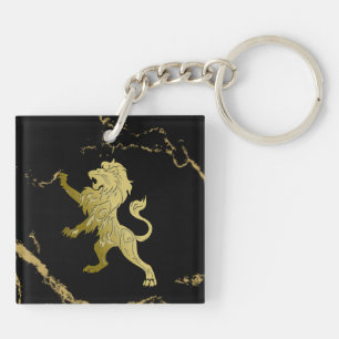 Porte-clés Lion royal d'or sur marbre noir et or